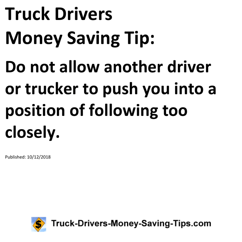 Truck Drivers Money Saving Tip for 10-12-2018