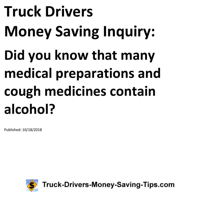 Truck Drivers Money Saving Inquiry for 10-18-2018