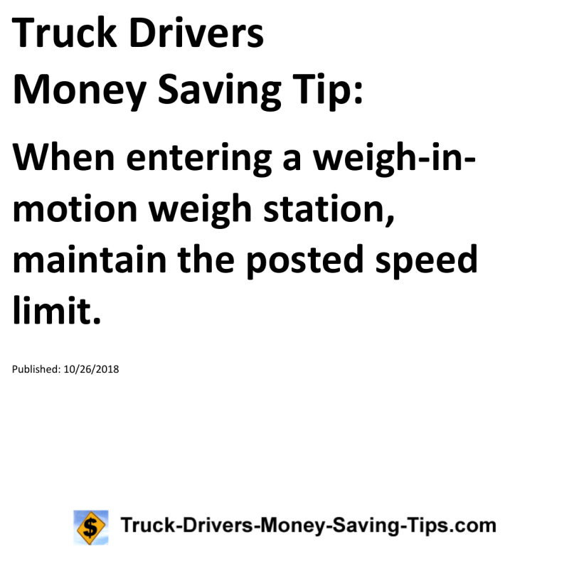 Truck Drivers Money Saving Tip for 10-26-2018