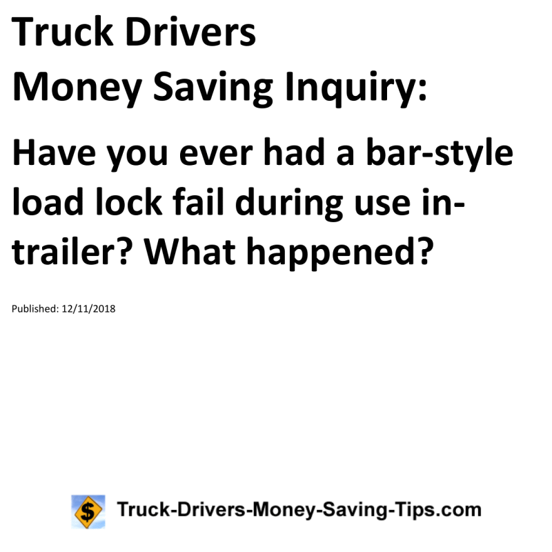 Truck Drivers Money Saving Inquiry for 12-11-2018