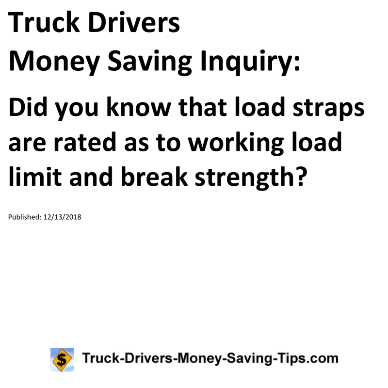 Truck Drivers Money Saving Inquiry for 12-13-2018