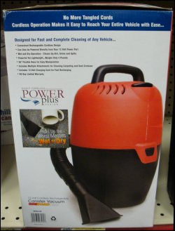 Canister style vacuum cleaner for sale at a truck stop.