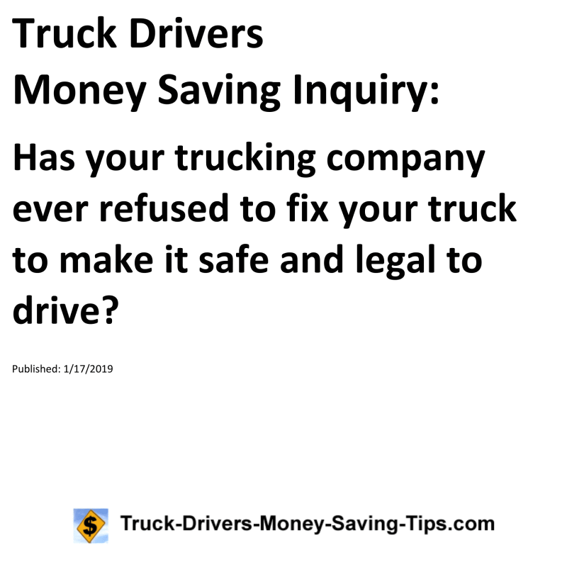 Truck Drivers Money Saving Inquiry for 01-17-2019