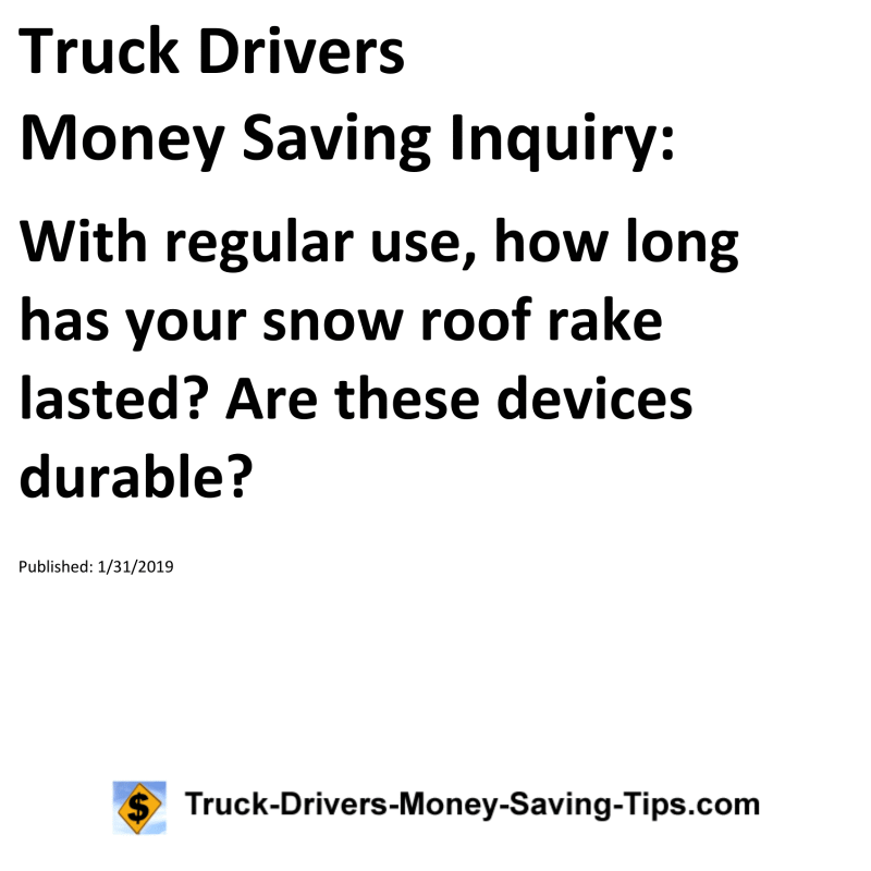 Truck Drivers Money Saving Inquiry for 01-31-2019