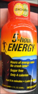 Front panel of 5-Hour Energy shot.