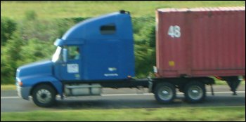 Photo of a truck with an emphasis on air resistance or drag.