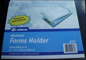Front package label of aluminum forms holder with bottom hinging.