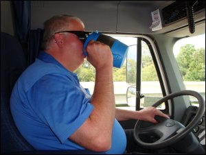 Professional driver Mike Simons drinks from his Bubba Keg.