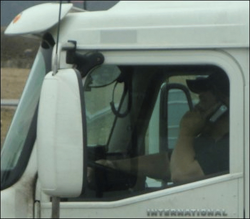 Professional truck driver on his cell phone.