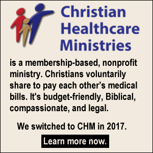 Christian Healthcare Ministries is a membership-based, nonprofit ministry. Christians voluntarily share to pay each other's medical bills. It's budget-friendly, Biblical, compassionate, and legal. We switched to CHM in 2017. Learn more now.