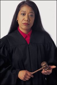 A judge with a gavel in hand.