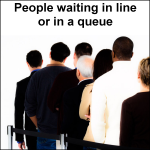 Queue of people waiting in line.