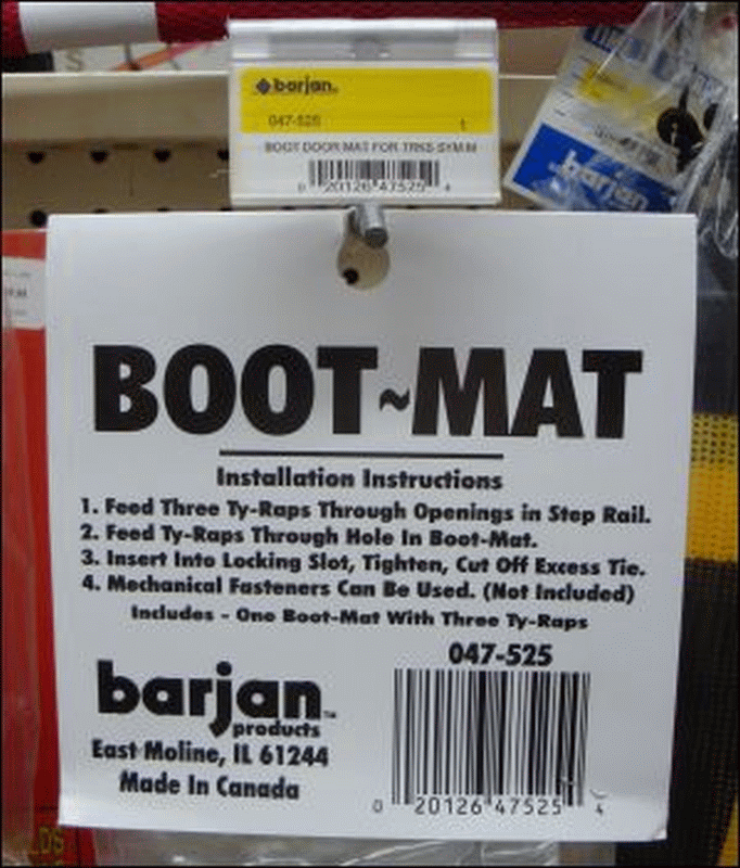 A close-up of the boot mat label.