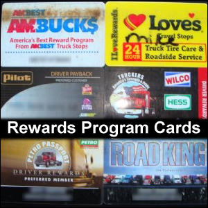 Truck driver rewards program cards.