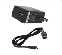 A USB adapter for an A/C outlet, to charge a cell phone.