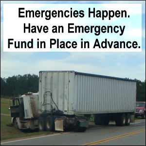 Jack-knifed tractor-trailer big rig. Emergencies happen. Have an Emergency Fund in Place in Advance.