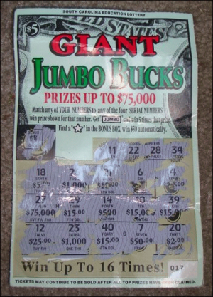 A Giant Jumbo Bucks lottery ticket.