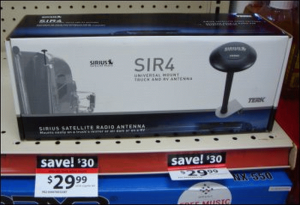 A satellite radio antenna for sale at a truck stop.