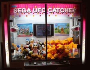 A claw crane game at a truck stop.