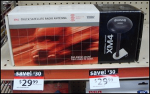 An XM satellite radio antenna for sale at a truck stop.