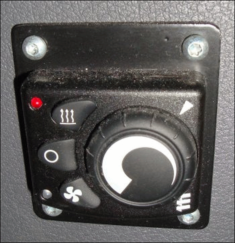 A photo of the control panel for the Espar bunk heater.