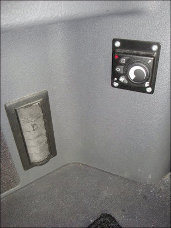 The control panel of the Espar bunk heater with the air outlet.