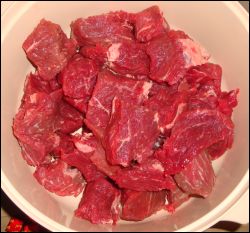 The tender chuck roast, cut into beef stew sized bites.