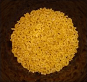 Dry elbow macaroni in the bottom of a crock pot for macaroni and cheese.