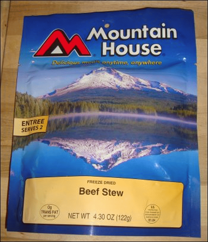 This is a photo of the front panel of Mountain House Beef Stew in a pouch.