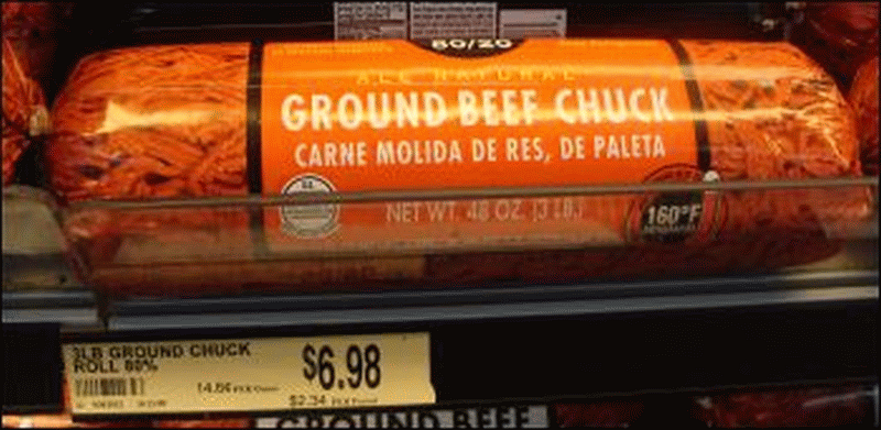 A 3-pound chub of ground beef chuck or ground chuck.