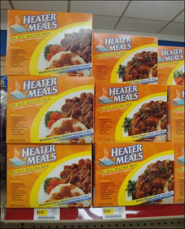 Photo of Heater Meals sold in a truck stop.