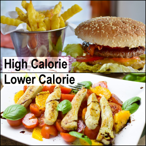 High calorie versus lower calorie meals.