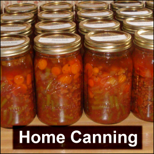 Home canning. Quarts of 'Meal in Itself' that have been canned at home in a pressure cooker.