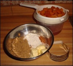 Ingredients for a batch of peach crisp.