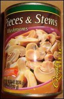 Store brand can of mushrooms, pieces and stems.