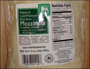 Label from store brand of mozzarella cheese.