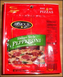 Front panel of name brand pre-sliced pepperoni.