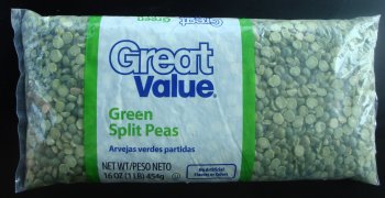 Front panel of bag of green split peas.