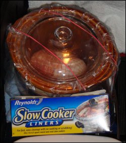 Cooking turkey in a crock pot slow cooker.