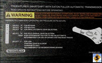 Dash instructions in Freightliner Smartshift with Eaton Fuller Automatic Transmission