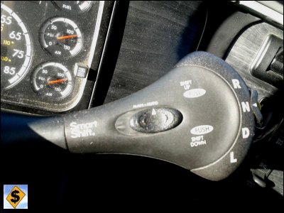 Close up view of gear shift in Freightliner Smartshift with Eaton Fuller Automatic Transmission