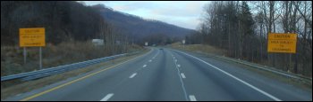 These signs warning about the area being subject to crosswinds are near the North Carolina-Virginia state line along I-77.