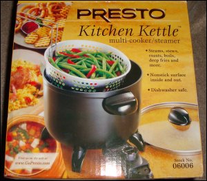 Image of front of box from Presto Kitchen Kettle multi-cooker/steamer.