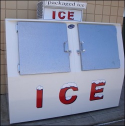 A packaged ice storage bin.