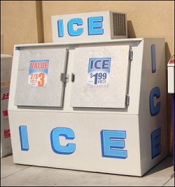 A packaged ice storage bin.