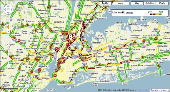 Live traffic map of New York City on July 22, 2010.