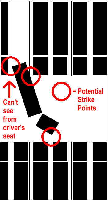 Illustration of semi parking in typical truck stop parking lot.