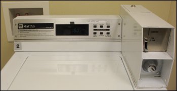 A Maytag coin operated washing machine, this one having more settings to choose from.