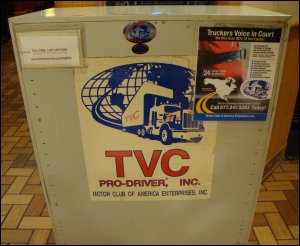 Display for TVC, Truckers Voice in Court, at a truckstop.