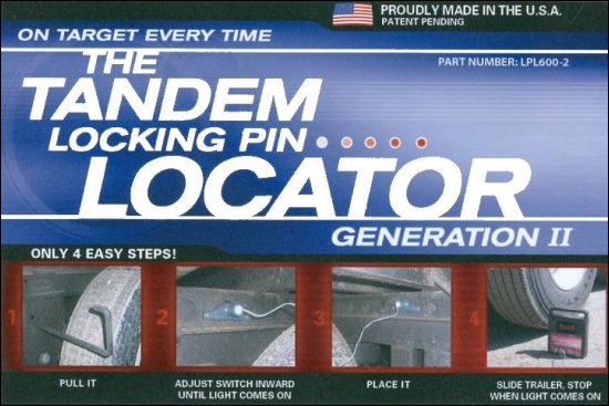 Tandem or trailer locking pin locator for truck trailer tandems that slide.